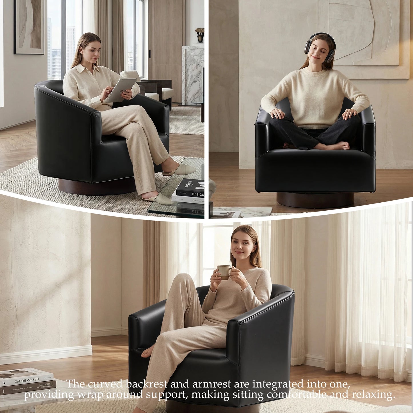 Kerdom Barrel Accent Chair With Linen Upholstery And Wood Frame