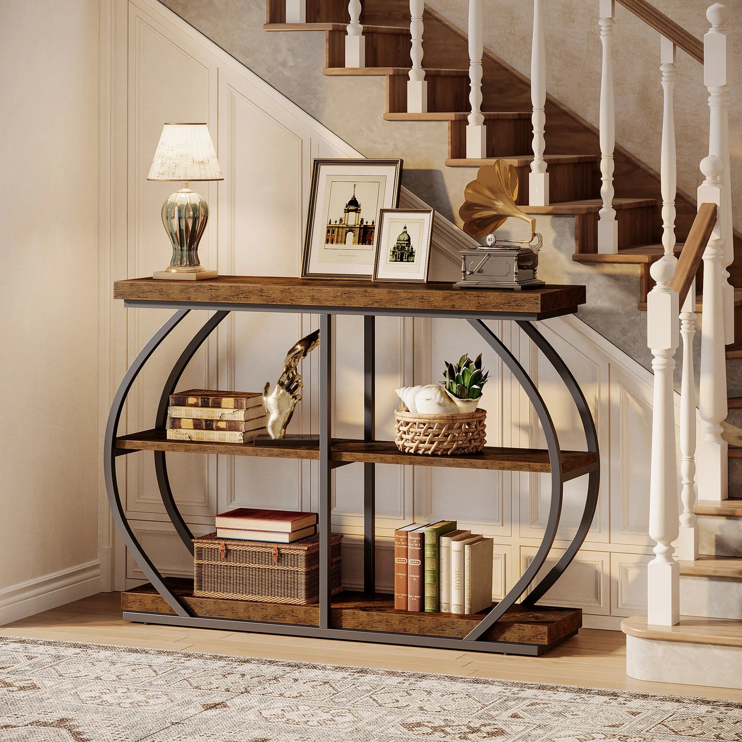 Tribesigns Industrial 3 Tier Entryway Console Table With Storage Shelves
