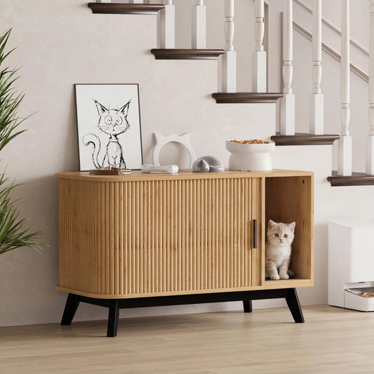 Hidden Litter Enclosure With Ventilated Sliding Door And Storage Cabinet