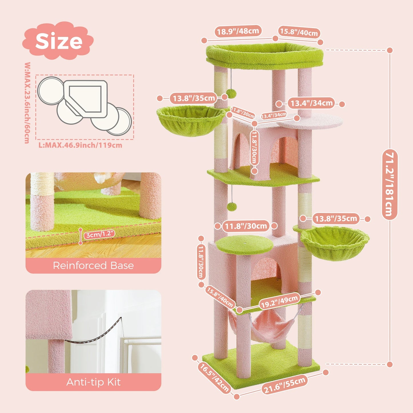 PAWZ Road Tall Cat Tree With Scratching Posts Perch