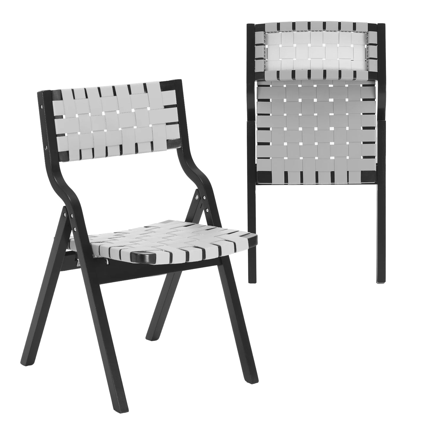 Farini Stackable Wooden Folding Dining Chairs Set With Woven Seat