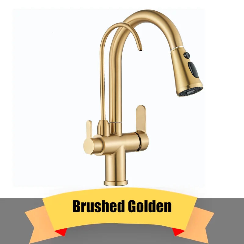 Purification Kitchen Sink Faucet Purified Water Hot and Cold Water Faucets Black Golden Deck Mounted Dual Handle Mixer Tap