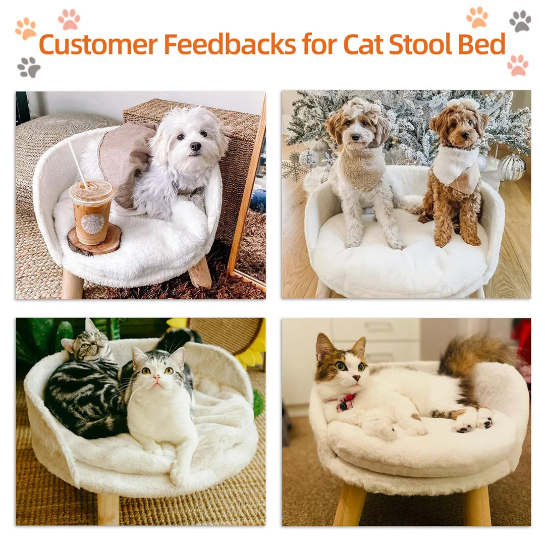 BINGOPAW Luxury Plush Cat Bed Nesting Chair With Wooden Legs