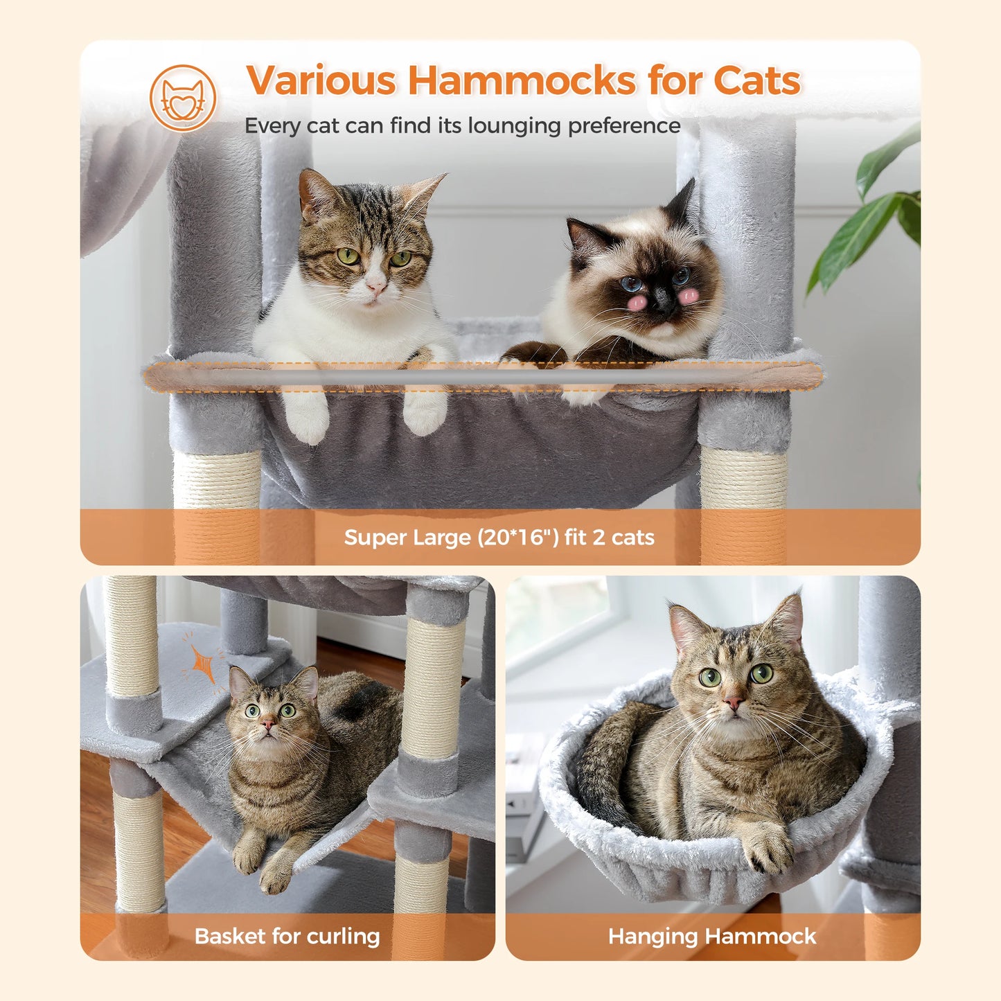 Petepela Indoor Cat Tree With Hammock And Scratching Post