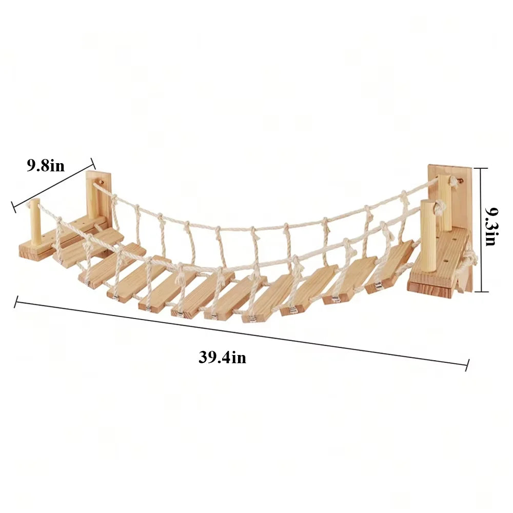 Wall Mounted Cat Climbing Bridge With Wrapped Sisal Rope