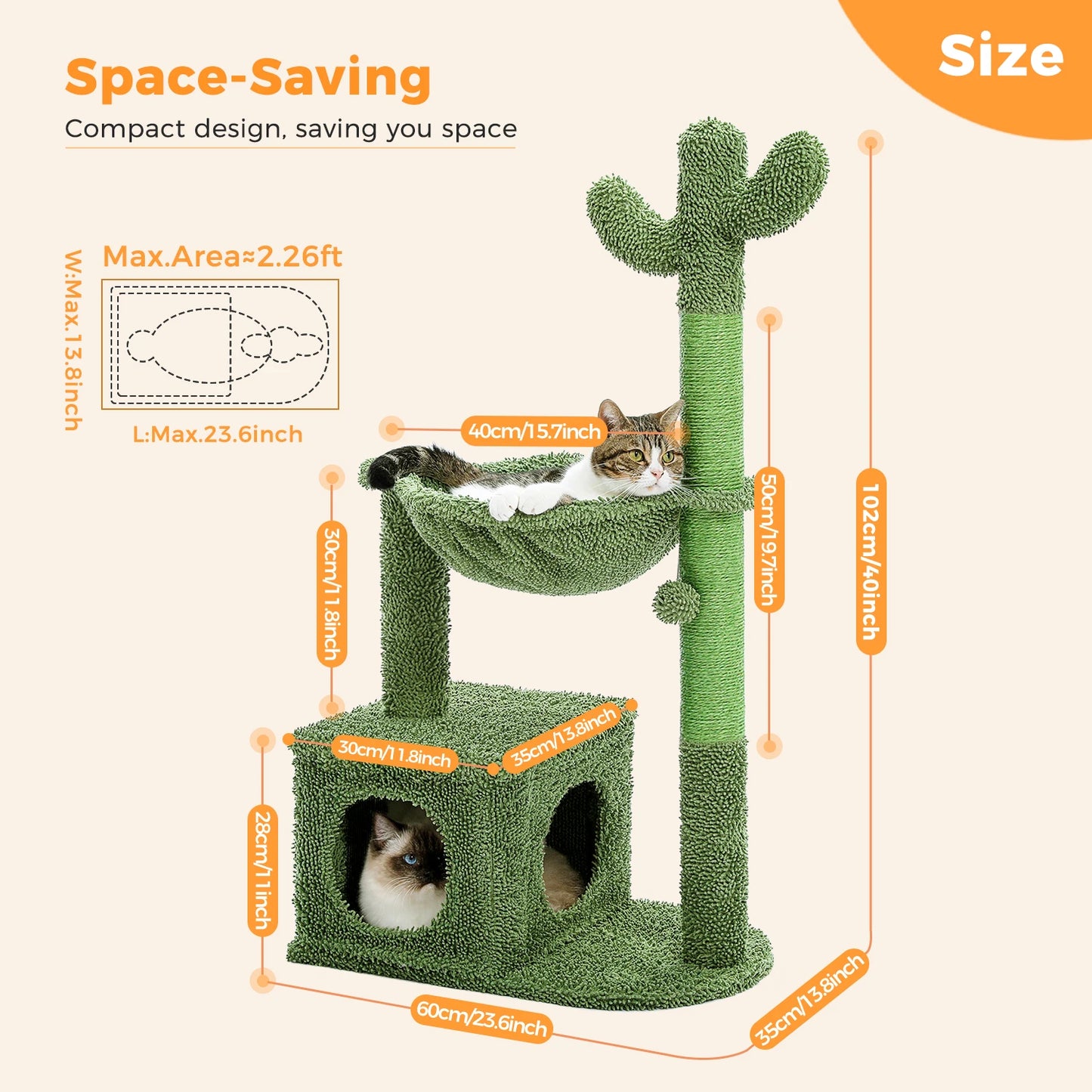 PEQULTI Cactus Cat Tree With Hammock And Scratch Platform