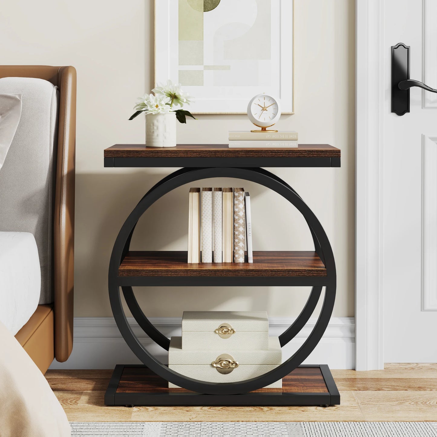 Tribesigns Industrial End Table With Three Storage Shelves