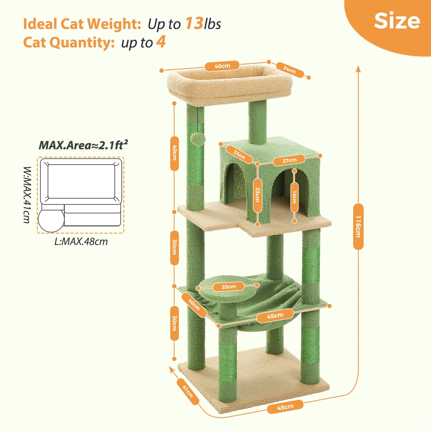 PETEPELA Five Tier Indoor Cat Tree With Metal Frame Hammock