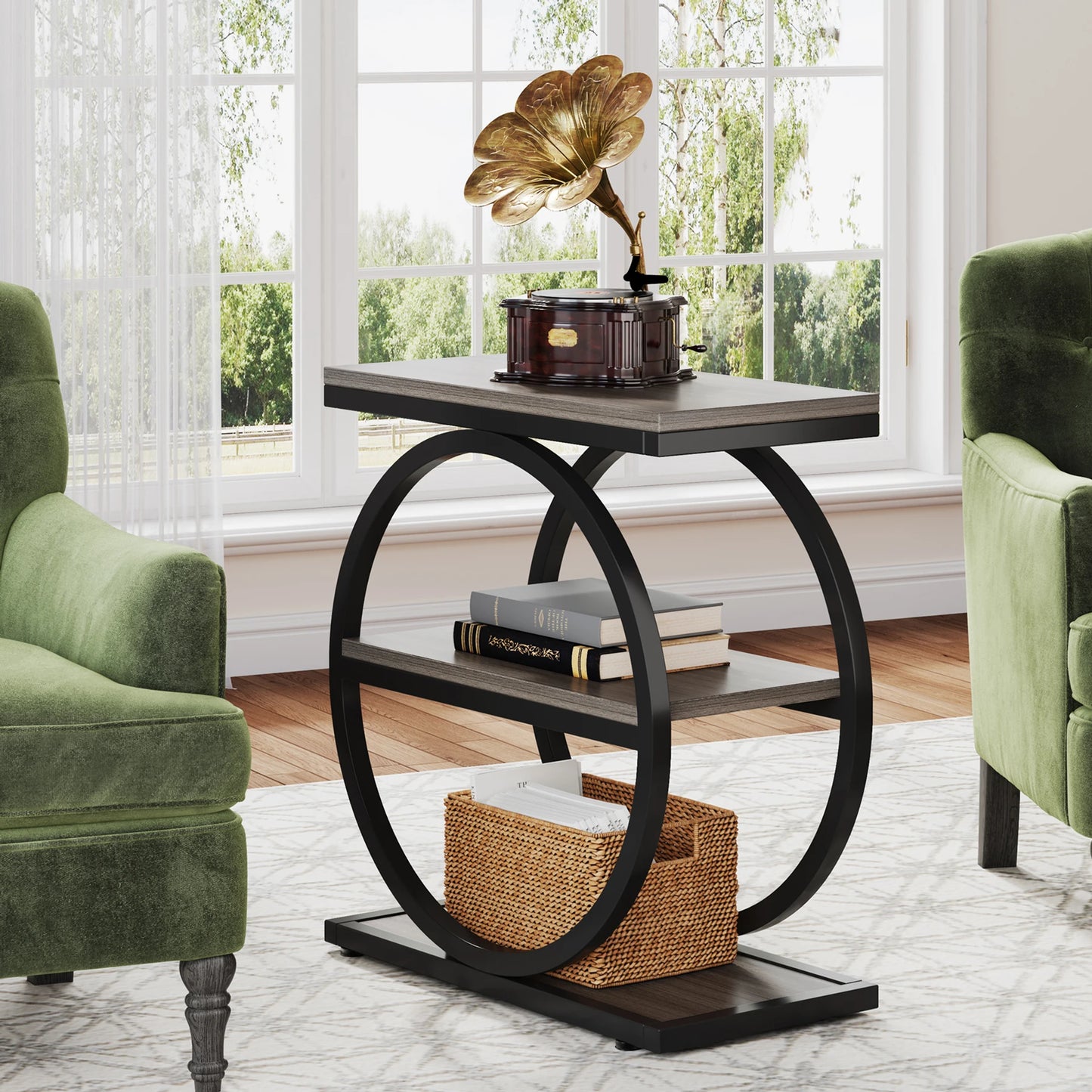 Tribesigns Industrial End Table With Three Storage Shelves