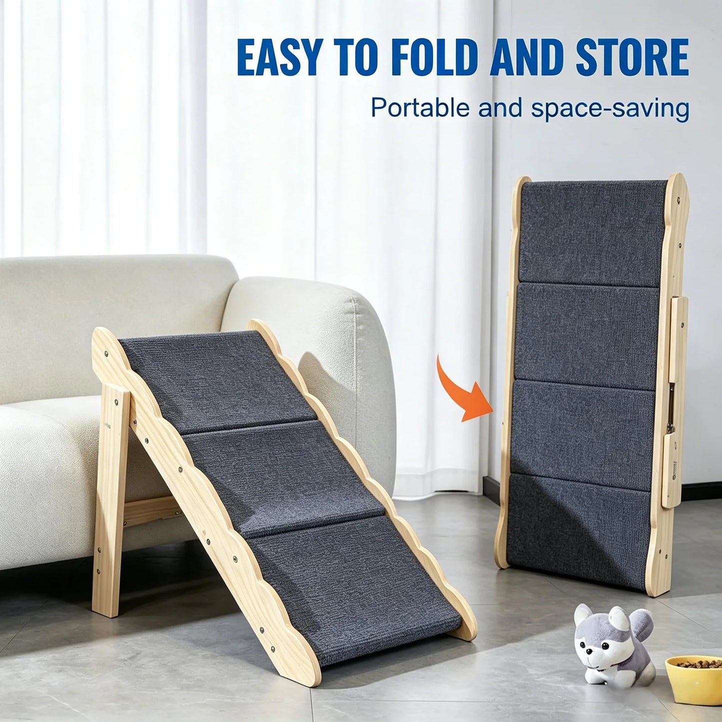 DishyKooker Wooden Pet Stairs And Foldable Dog Ramp