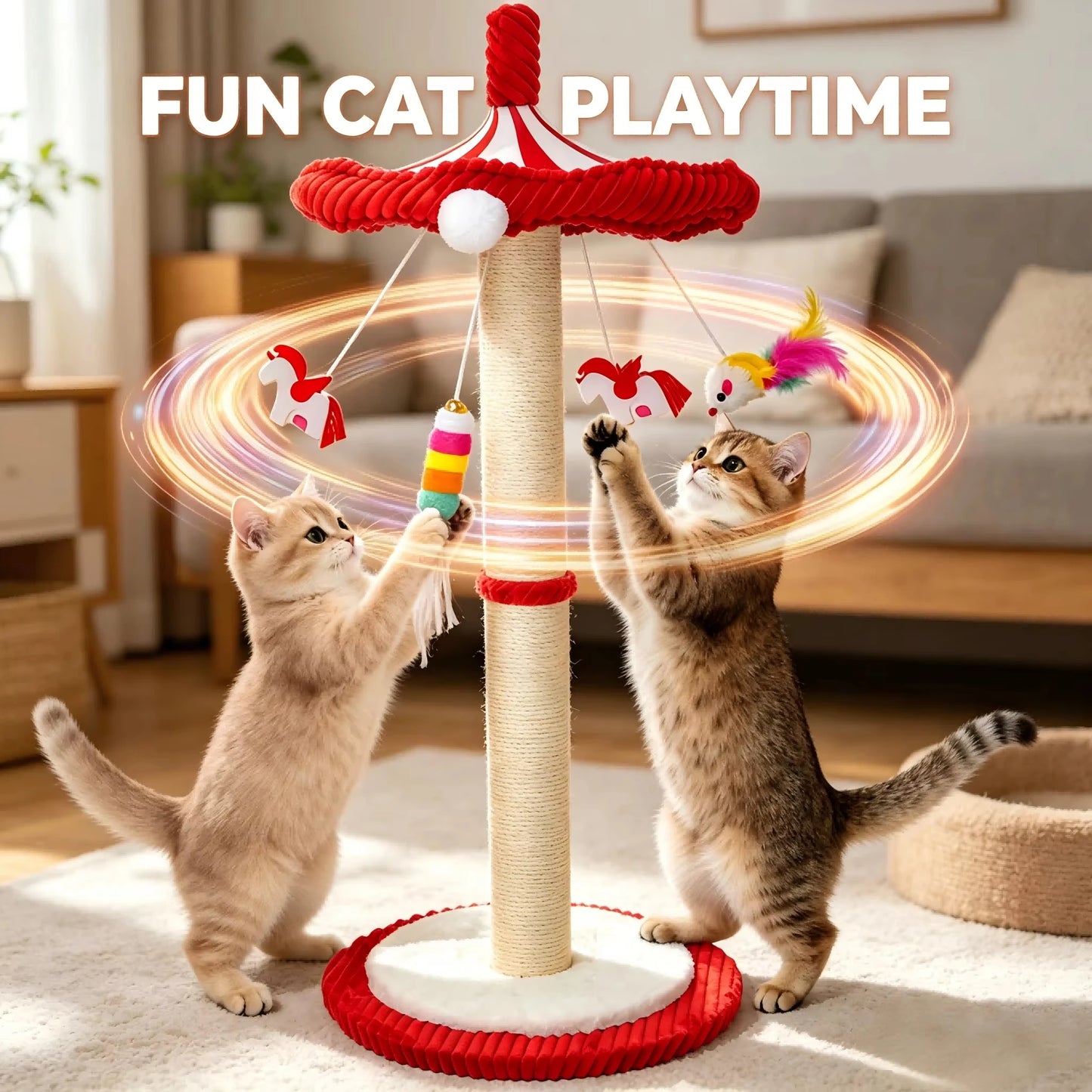 CWV Cat Scratching Post Tower With Rotating Feather Teaser
