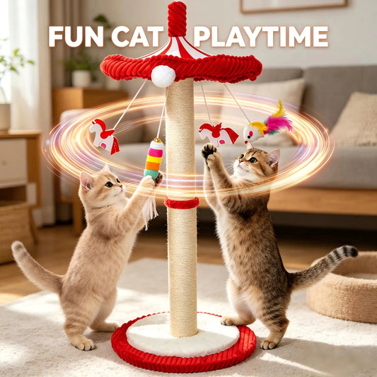 CWV Cat Scratching Post Tower With Rotating Feather Teaser