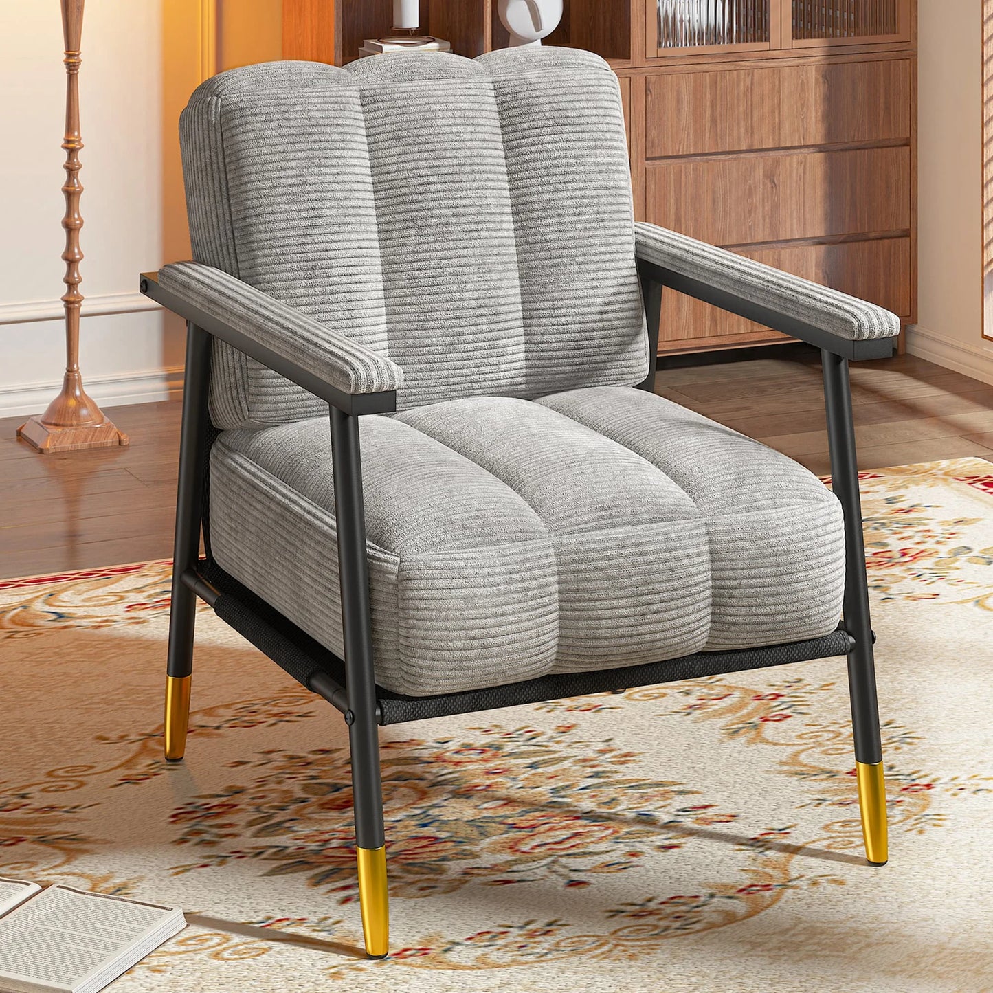 EnHomee Modern Upholstered Armchair With Thick Cushion And Metal Frame