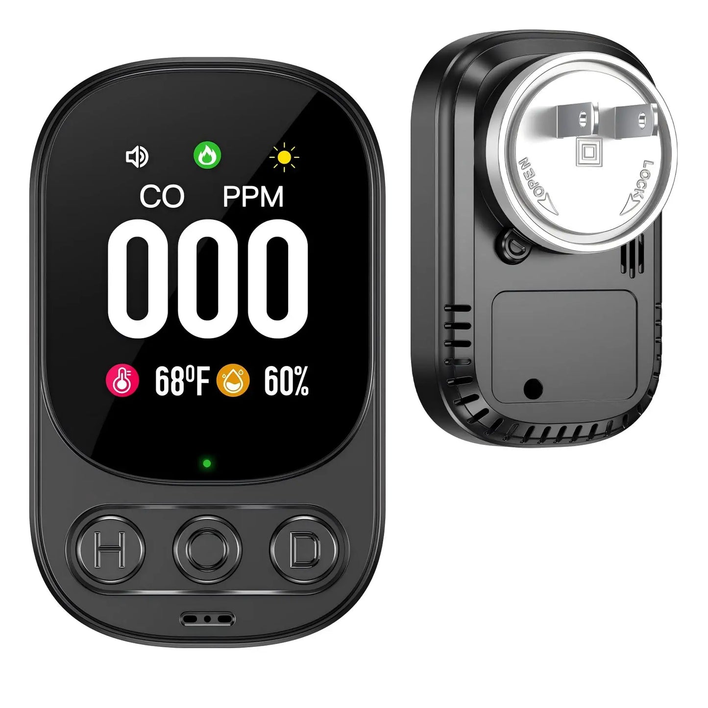 Carbon Monoxide Detectors Plug in, 3-in-1 CO Detector with Temp/Hum Sensor, Portable Travel Carbon Monoxide Alarm with 85dB Alarm, Real-Time CO Monitor Easy to Read & Install (Black-1 Pack)