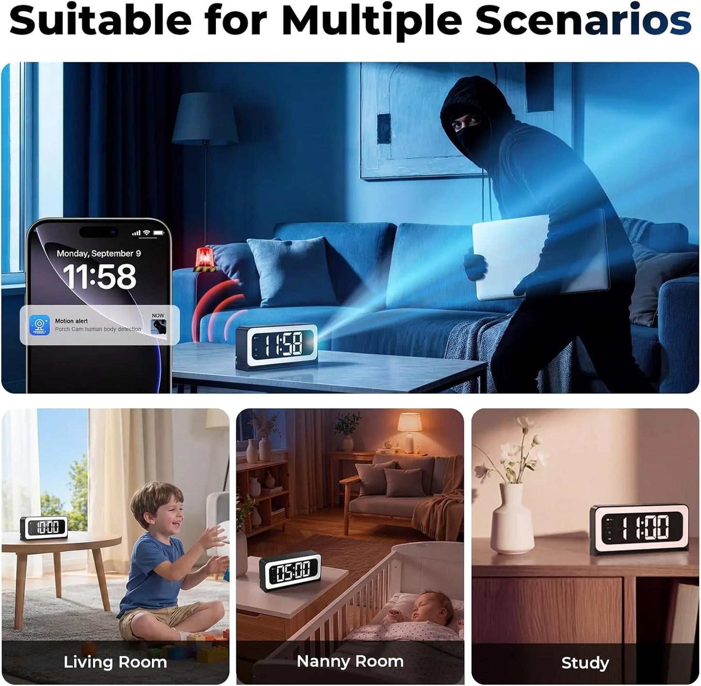 Clock Camera 2K with 5G WiFi Security Camera, Nanny Cam Indoor for Home Security, Two-Way Talk by Wesecuu