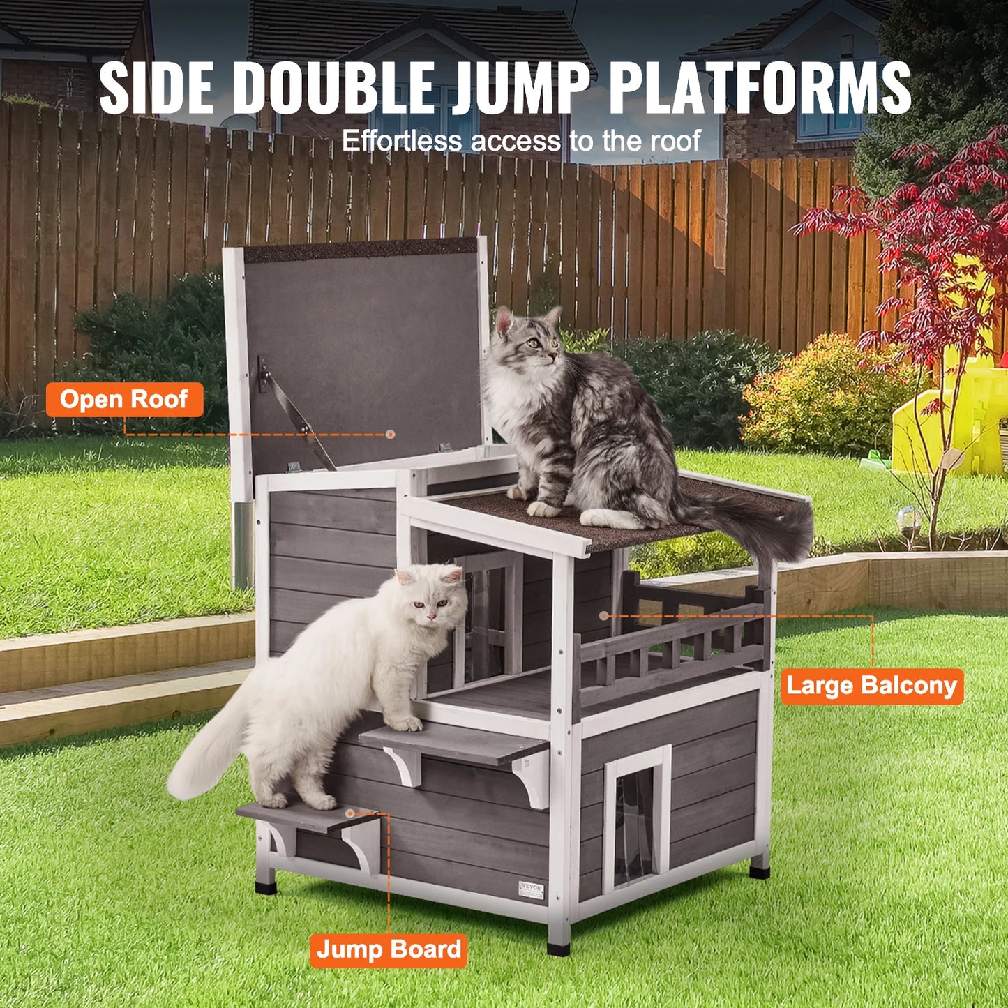 SucceBuy Weatherproof Outdoor Cat House Cedar Shelter With Balcony