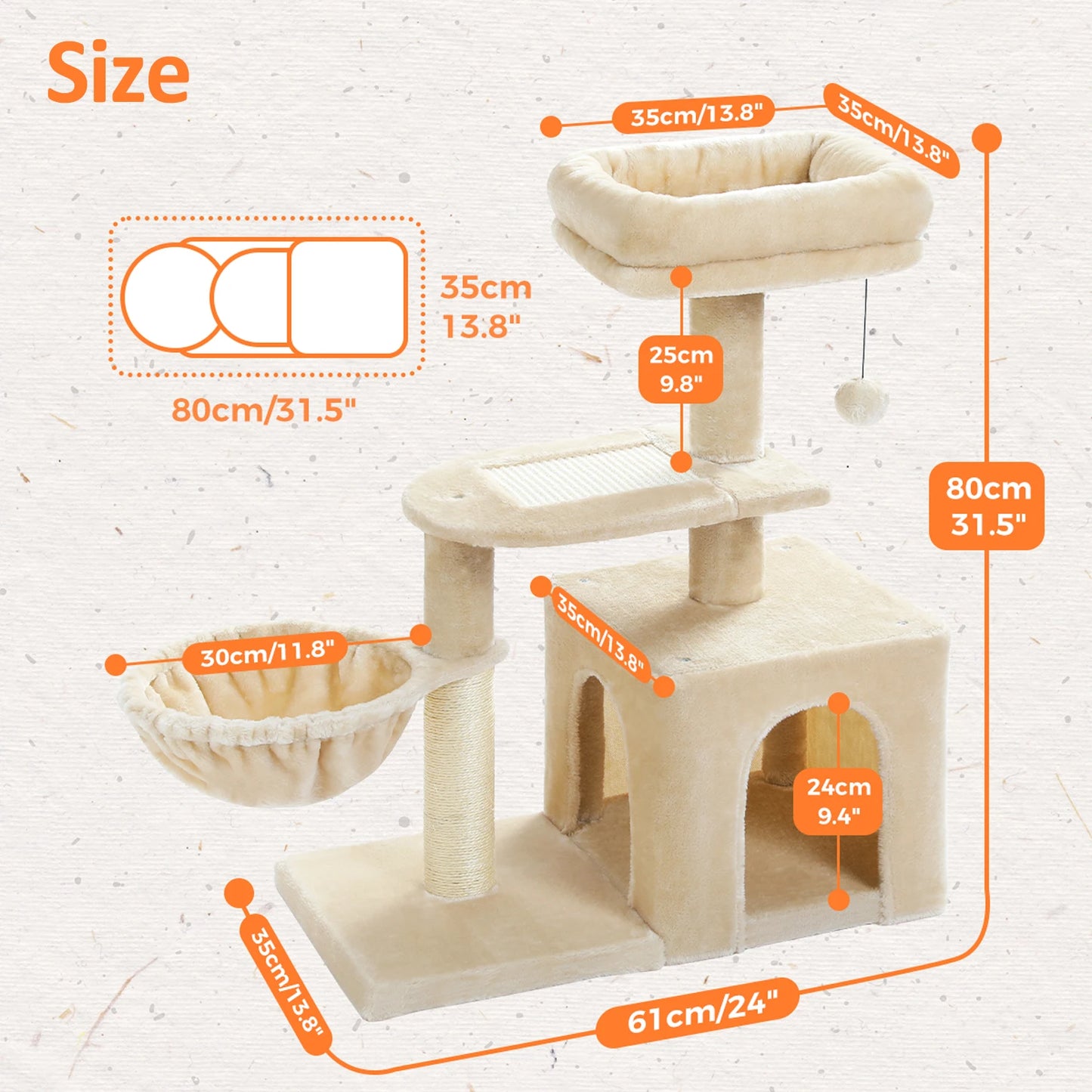 PAWZ Road Indoor Cat Tree Tower With Scratching Post Hammock