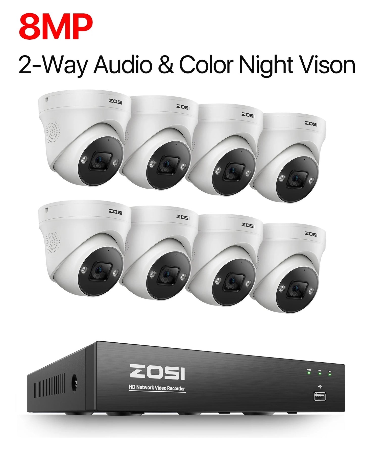ZOSI 4K 8MP 5MP POE Video Surveillance Kit 8CH H.265 Home CCTV NVR Set Color Night Vision AI Detection IP Security Camera System