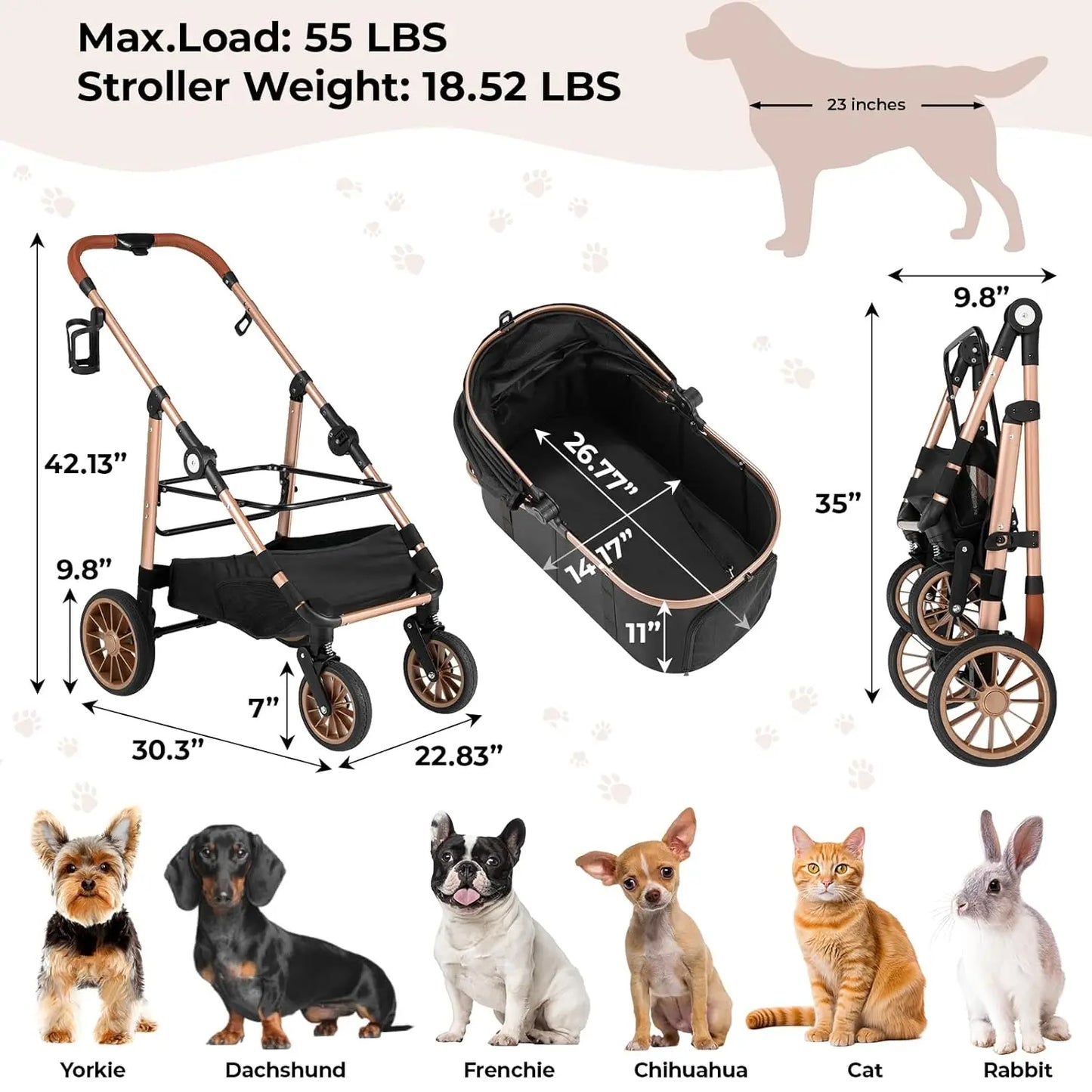 Foldable All Terrain Pet Stroller With Carrier And Storage Basket