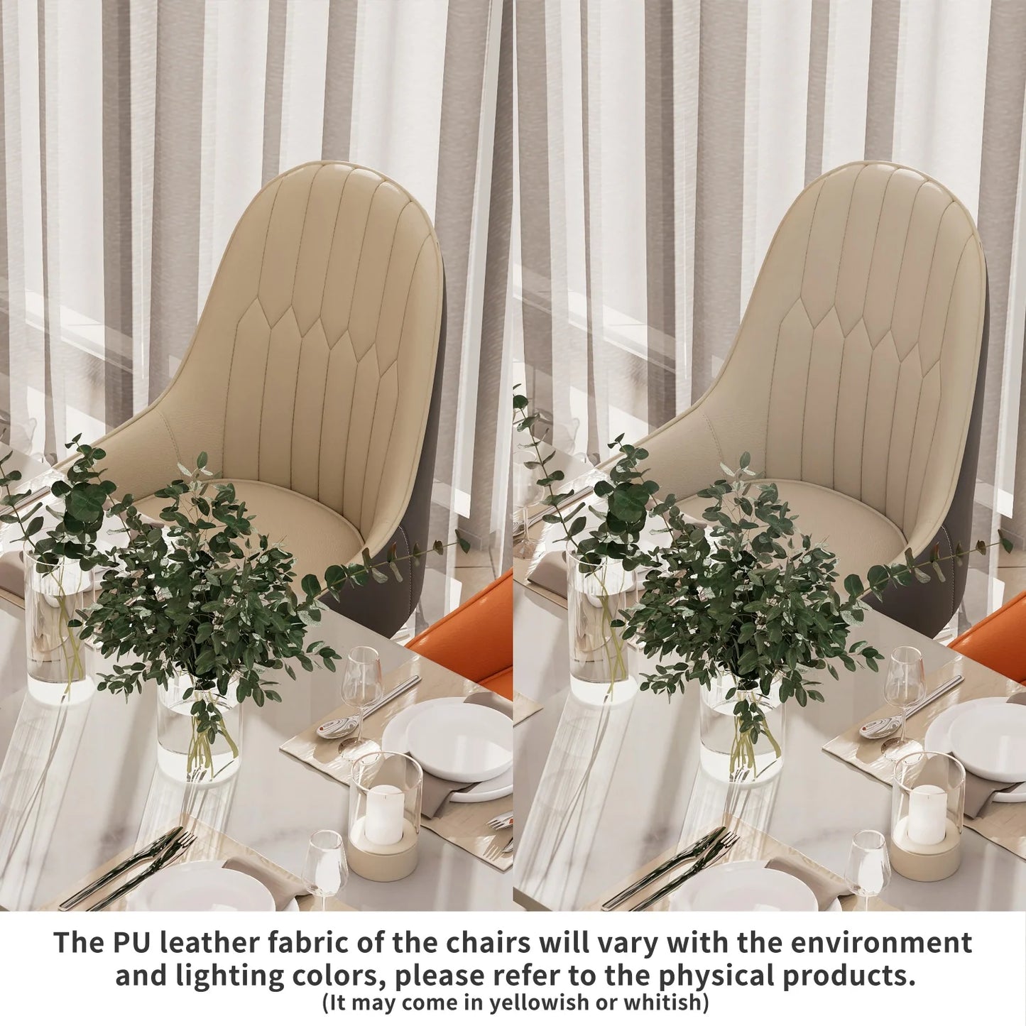 Modern Synthetic Leather Dining Chairs With Metal Frame And Padded Seats
