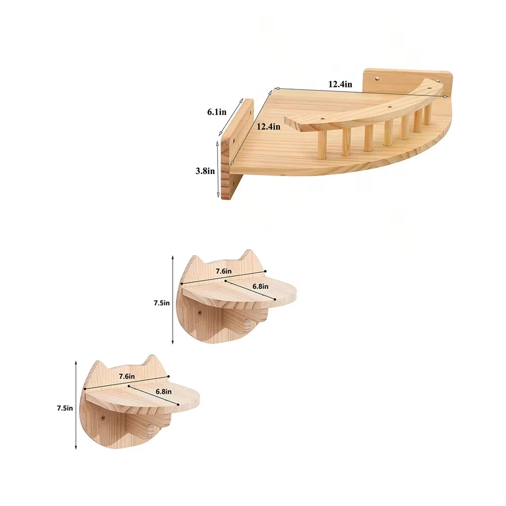 CWV Pine Wood Wall Mounted Cat Tree With Steps Hammock
