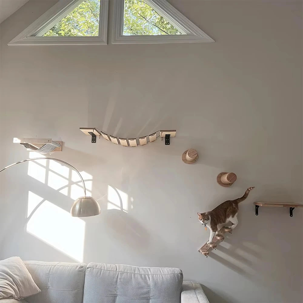 Wall Mounted Cat Climbing Shelf With Sisal Scratching Post