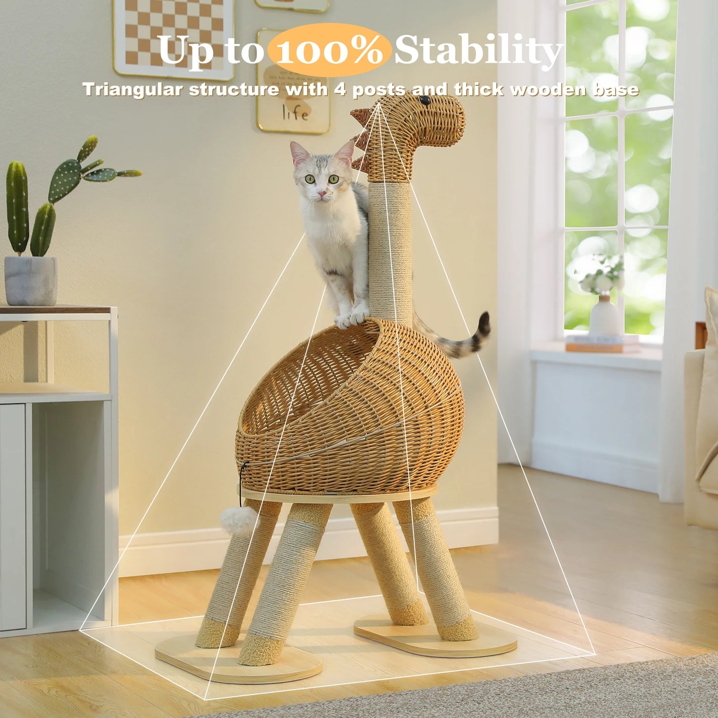 PAWZ Road Dinosaur Cat Tree Sisal Scratching Post Rattan Condo