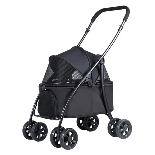 Foldable Four Wheel Pet Stroller With Breathable Mesh Windows