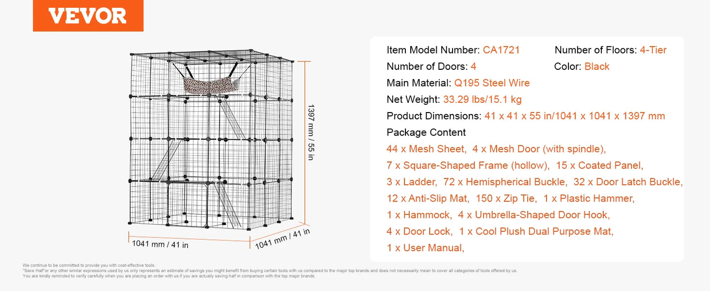 SucceBuy Multi Tier Stainless Steel Cat Villa Detachable Wire Cage With Ramp