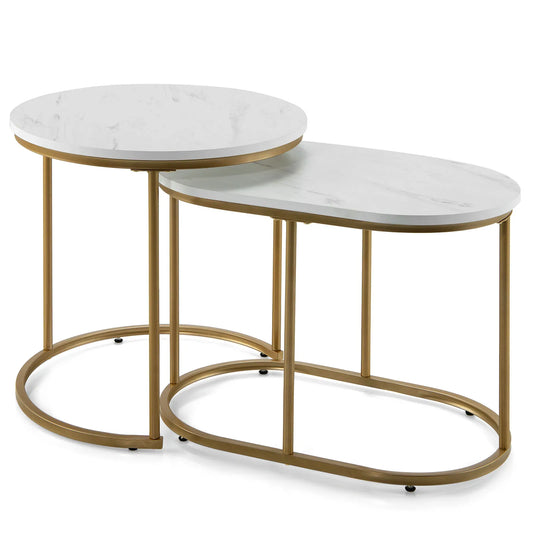 HOMASIS Nesting Marble Coffee Table Set For Modern Living Room