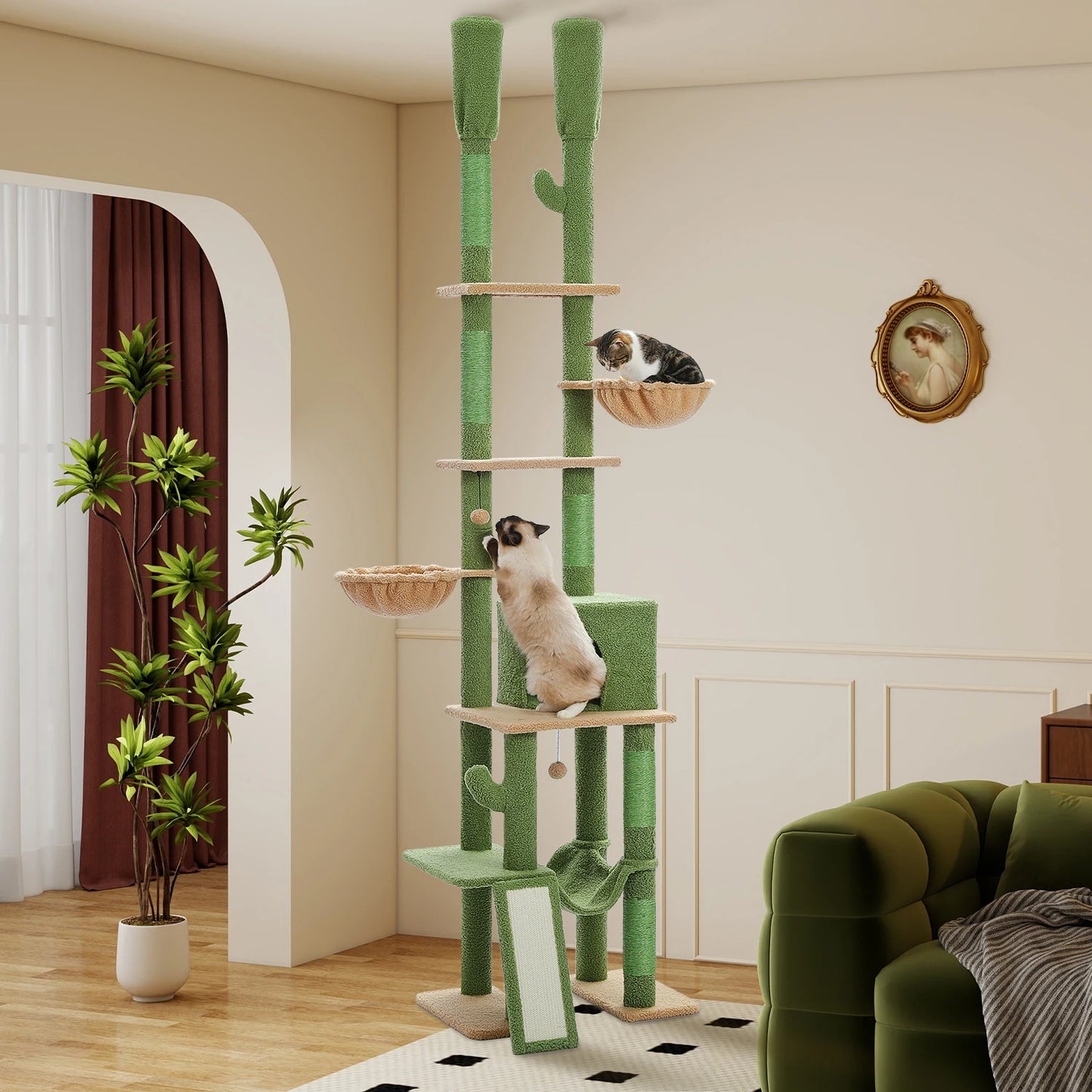 Pequlti Comfortable Cat Tower With Hammock And Sisal Scratching Posts