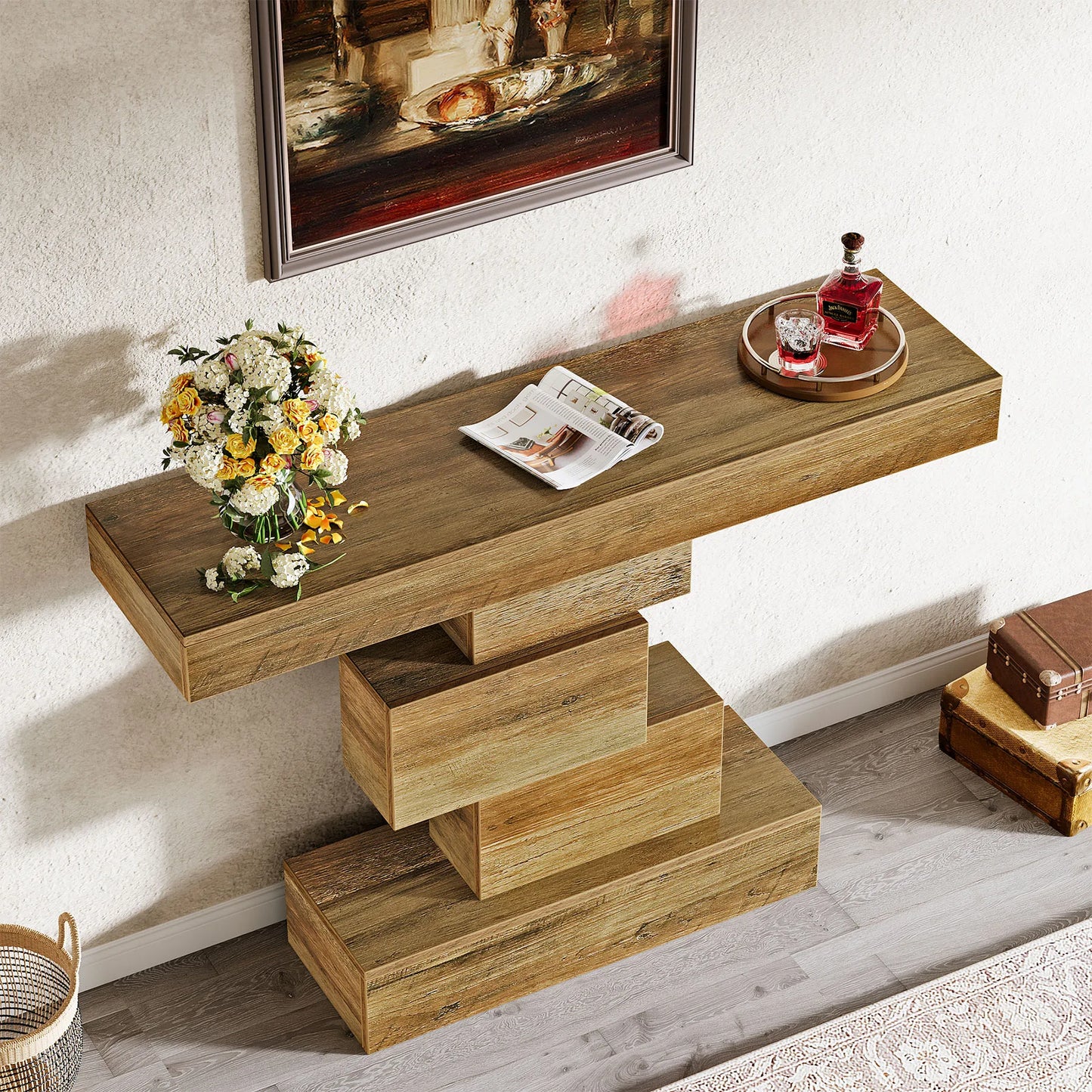 Tribesigns Farmhouse Wood Console Table With Geometric Metal Base