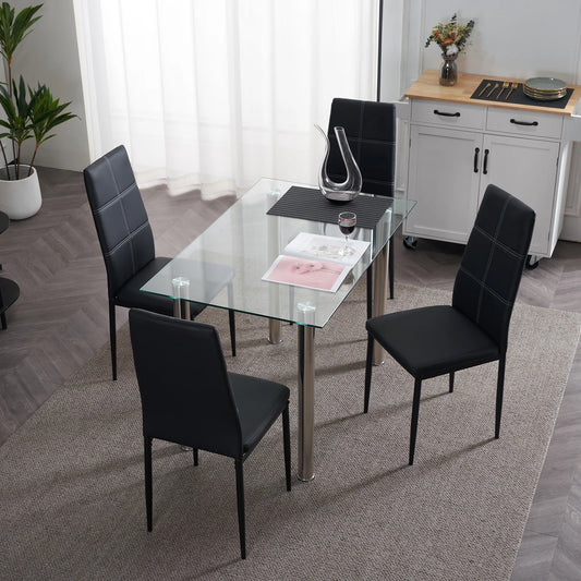 Set Of 4 Synthetic Leather Dining Chairs Modern High Backrest