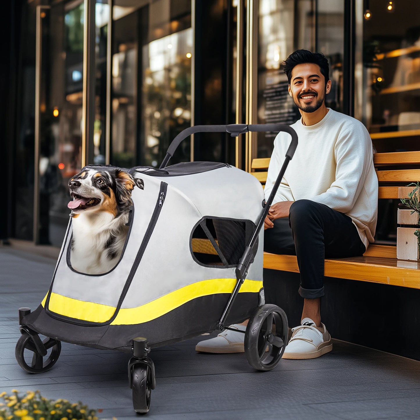 Bingopaw Portable Dog Stroller Dual Entry Wagon Cart All Terrain