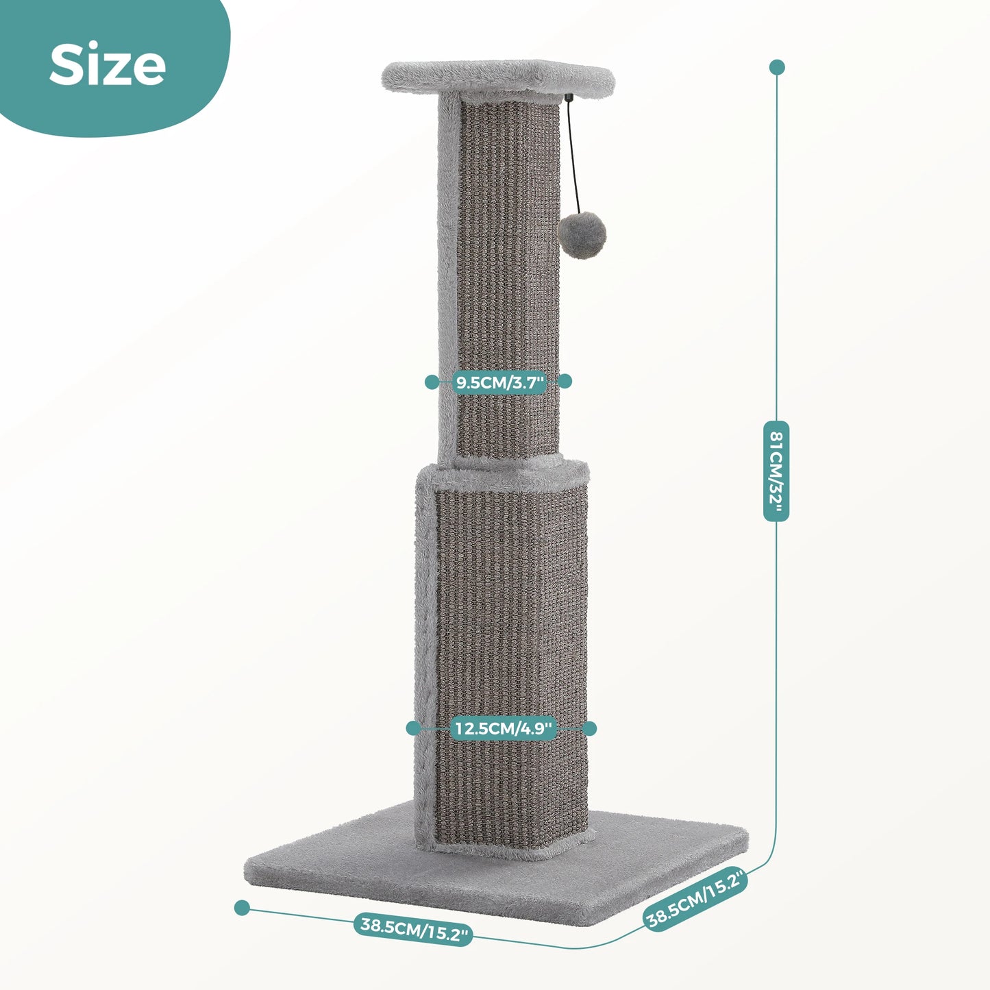 Pawz Road Woven Sisal Cat Scratching Post With Dangling Ball