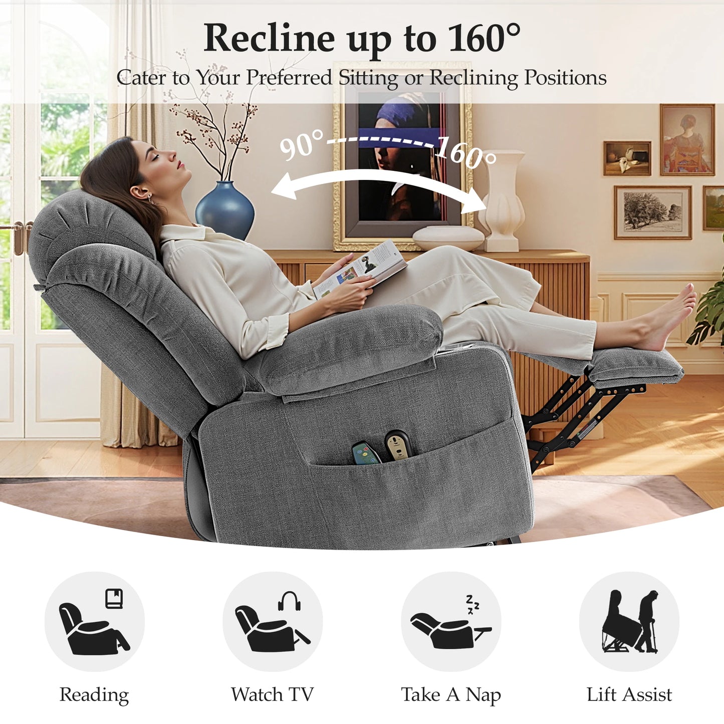 Kerdom Power Lift Recliner with Vibration Massage and Lumbar Heating