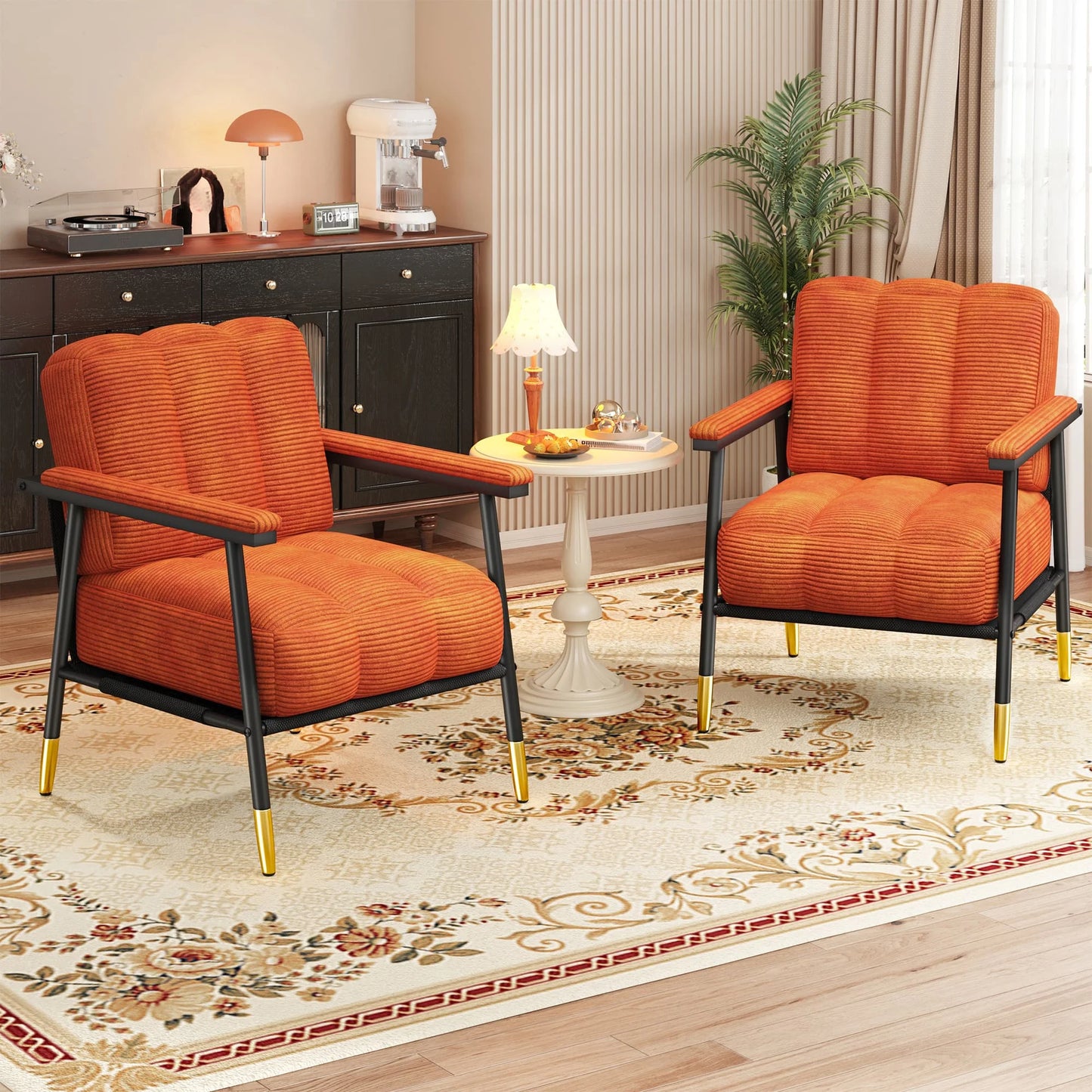 EnHomee Modern Upholstered Armchair With Thick Cushion And Metal Frame