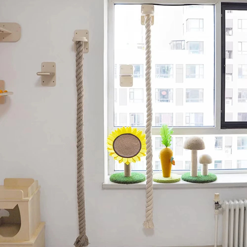 Wall Mounted Sisal Cat Climbing Shelf With Claw Sharpener Gym