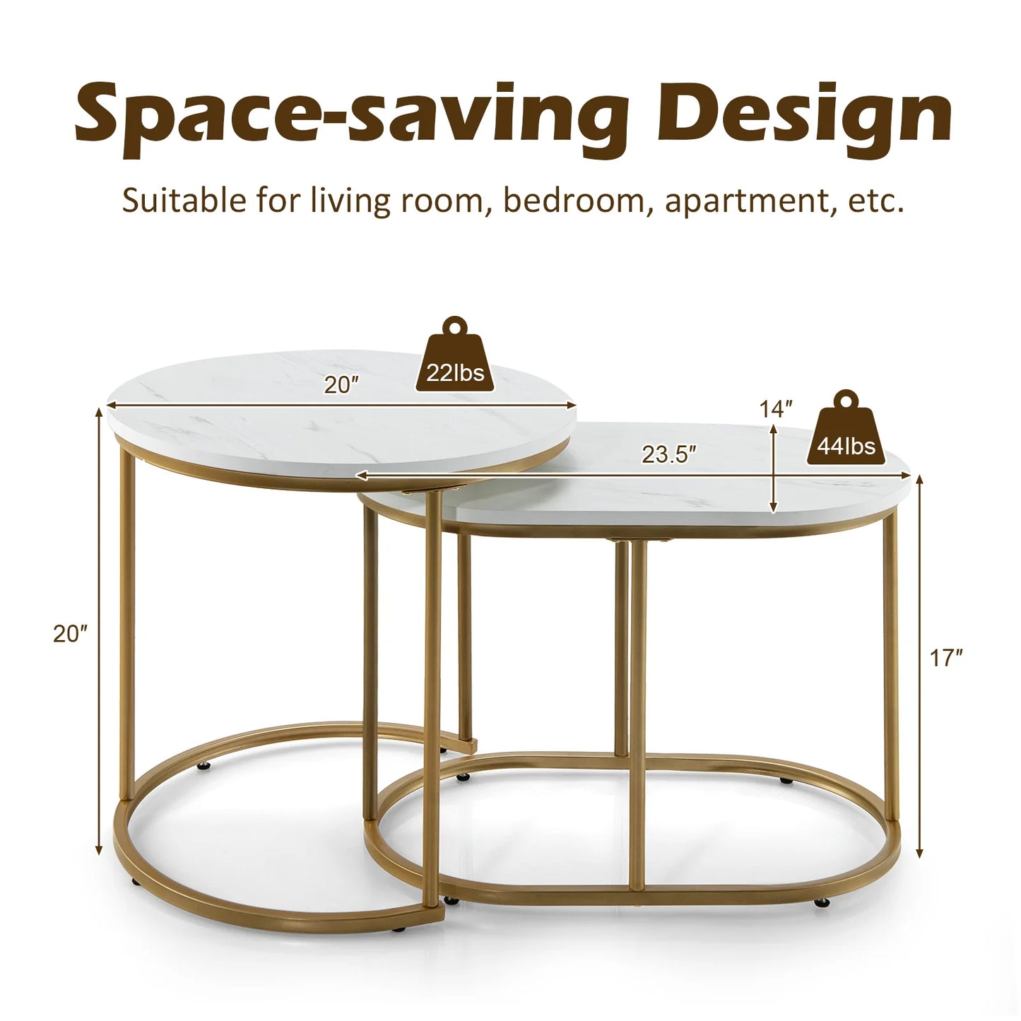 HOMASIS Nesting Marble Coffee Table Set For Modern Living Room