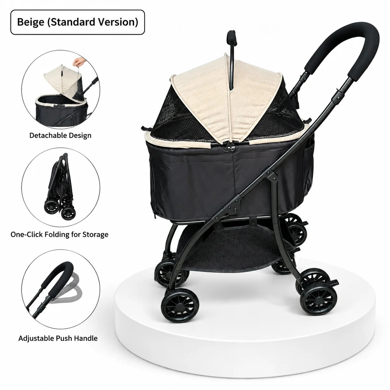 Lightweight 2-In-1 Pet Stroller With Removable Carrier For Pets