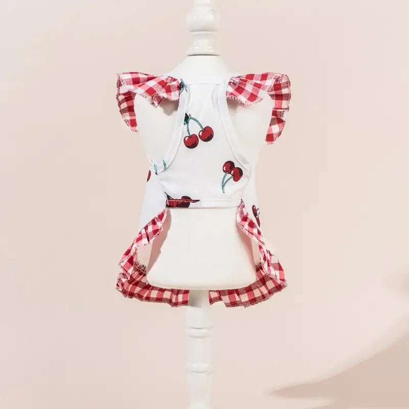 Cute Printed Pet Dress With Bow And Plaid Princess Style