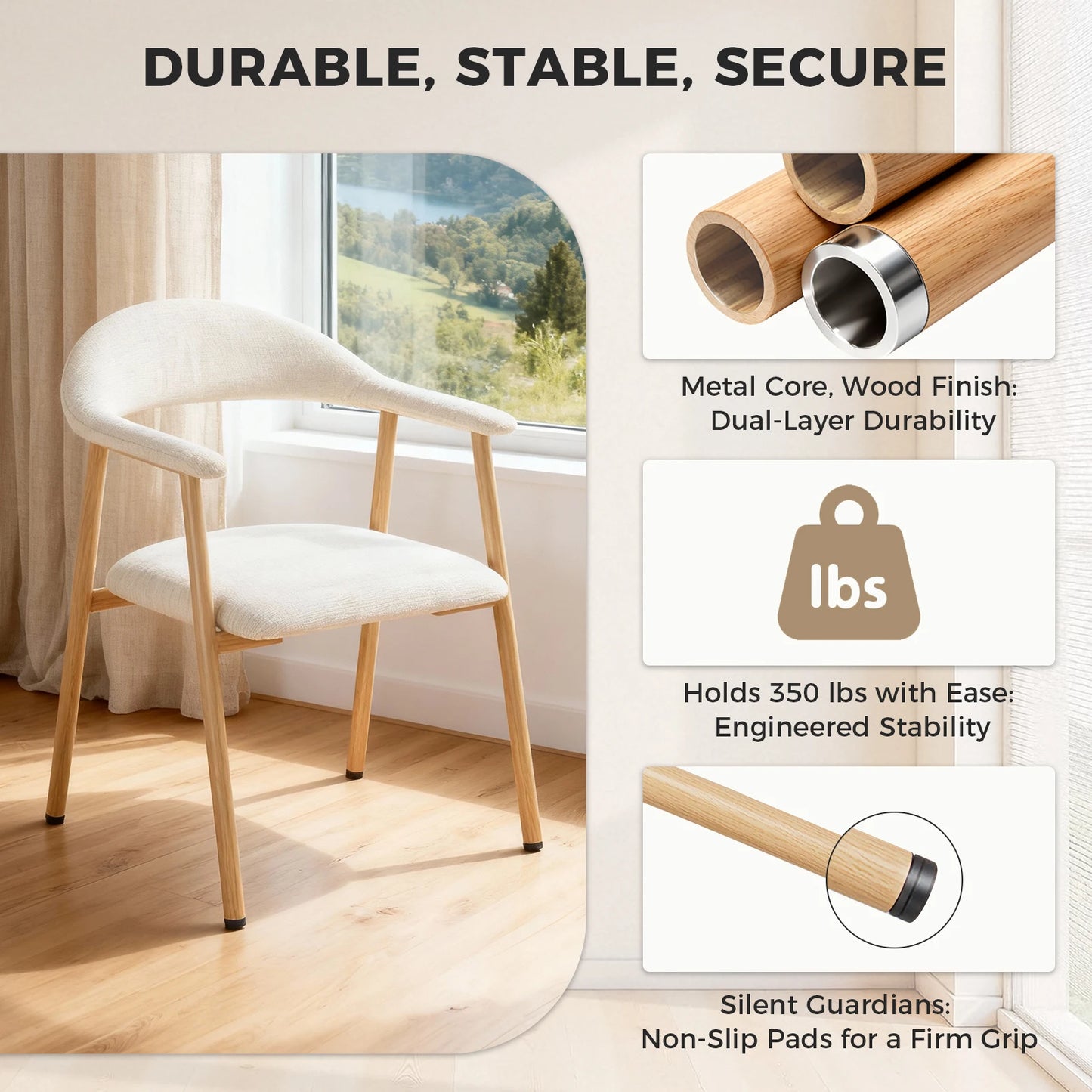 JHK Modern Linen Upholstered Dining Chairs With Curved Backrest