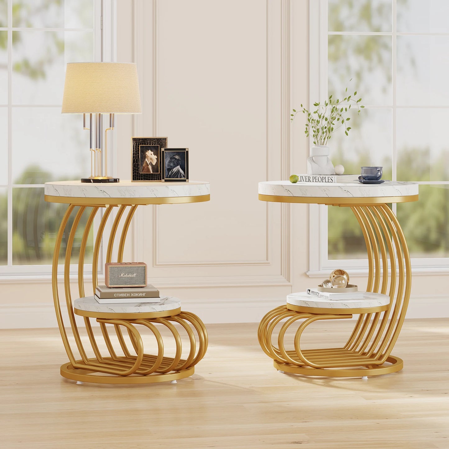 Tribesigns Modern Two Tier Faux Marble Bedside Table With Storage