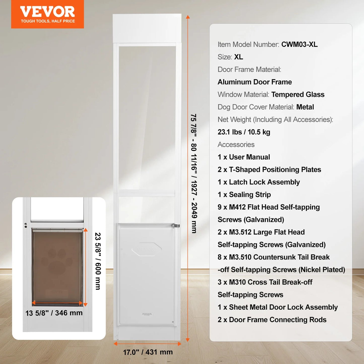 Adjustable Aluminum Frame Pet Door For Sliding Glass Doors