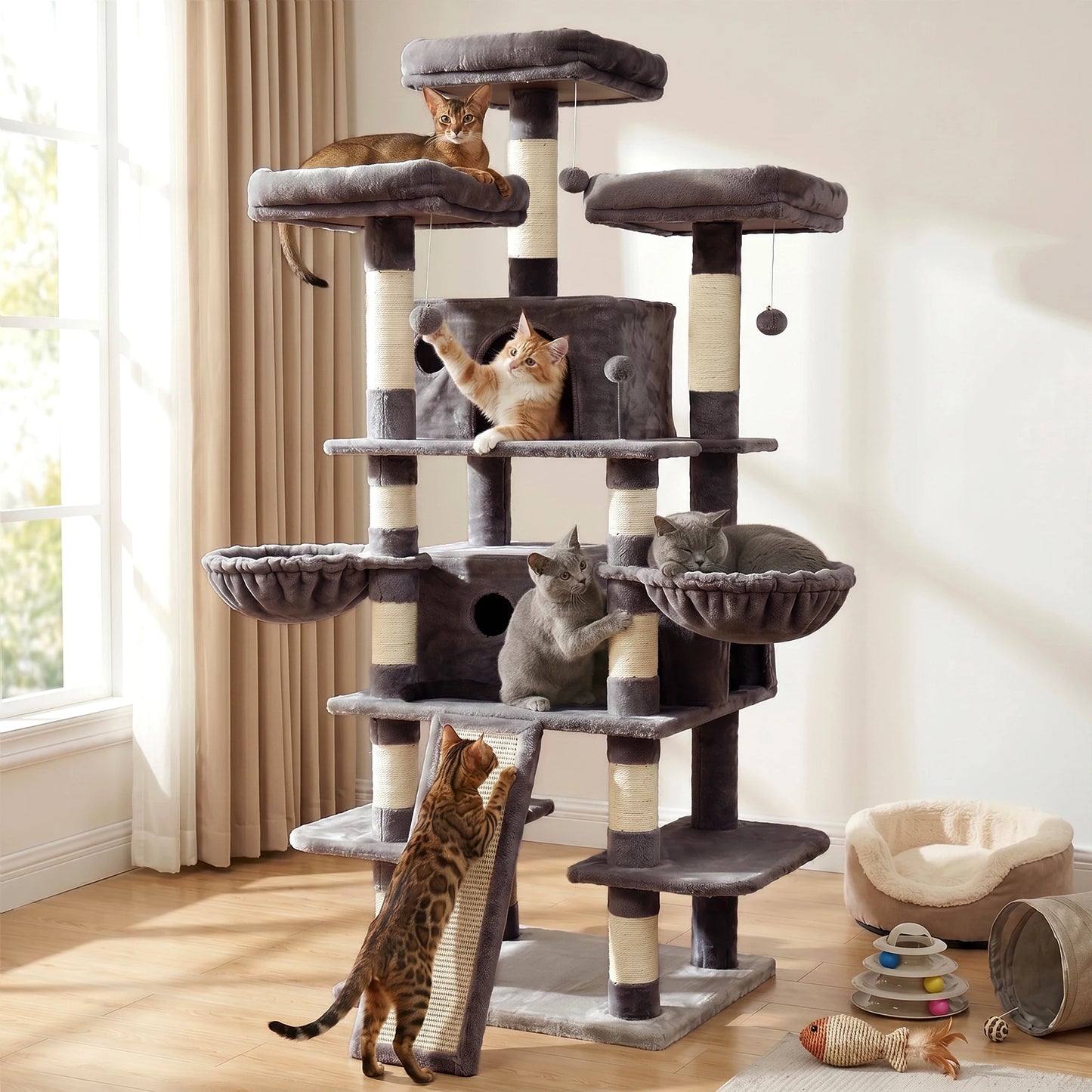 FOOWIN Indoor Cat Tree Tower With Plush Perches And Condos