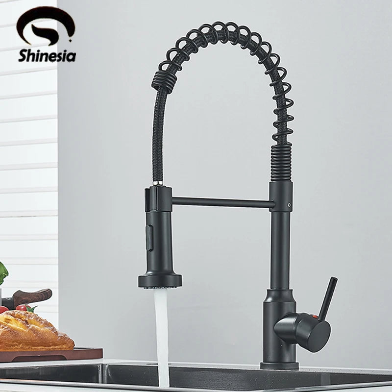 Shinesia Black Kitchen Faucet Stainless Steel Mixer Tap 360 Degree Rotation Stream Sprayer Nozzle Kitchen Sink Hot Cold Taps