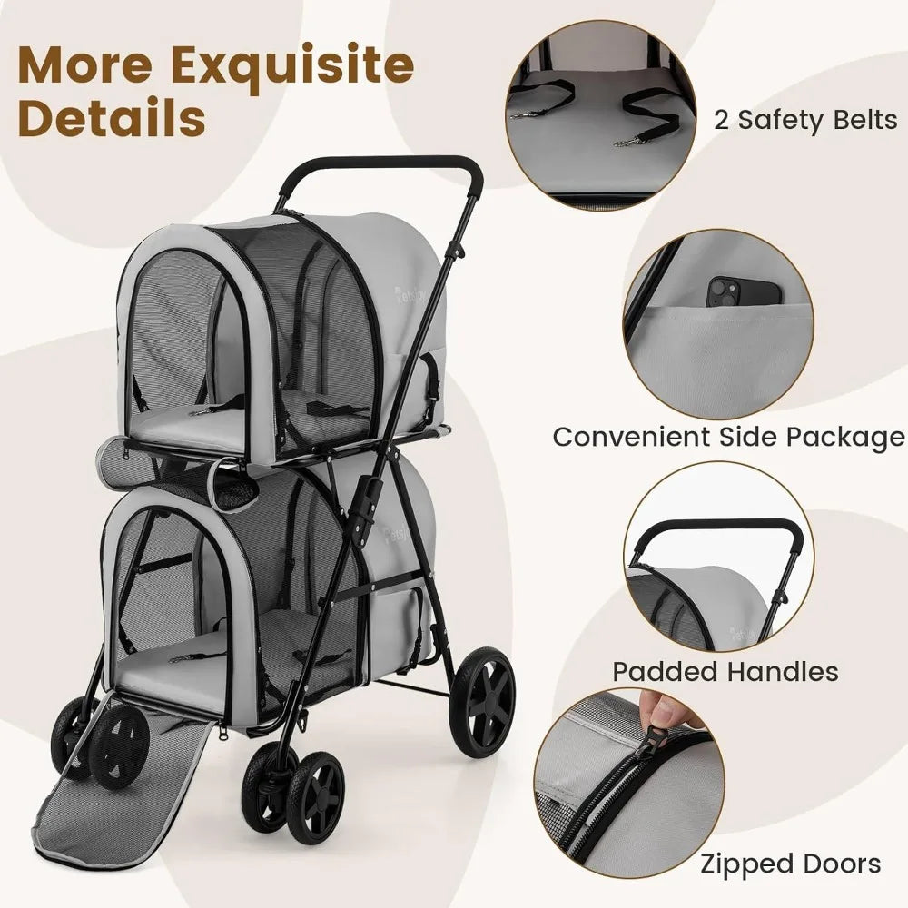 Lightweight Foldable Double Pet Stroller For Dogs And Cats