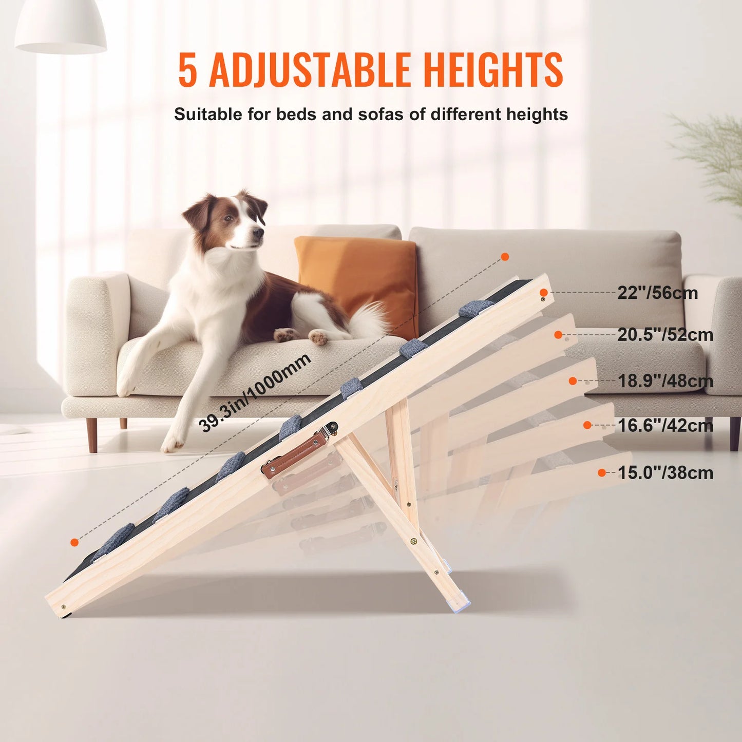 SucceBuy Adjustable Wooden Foldable Dog Safety Ramp
