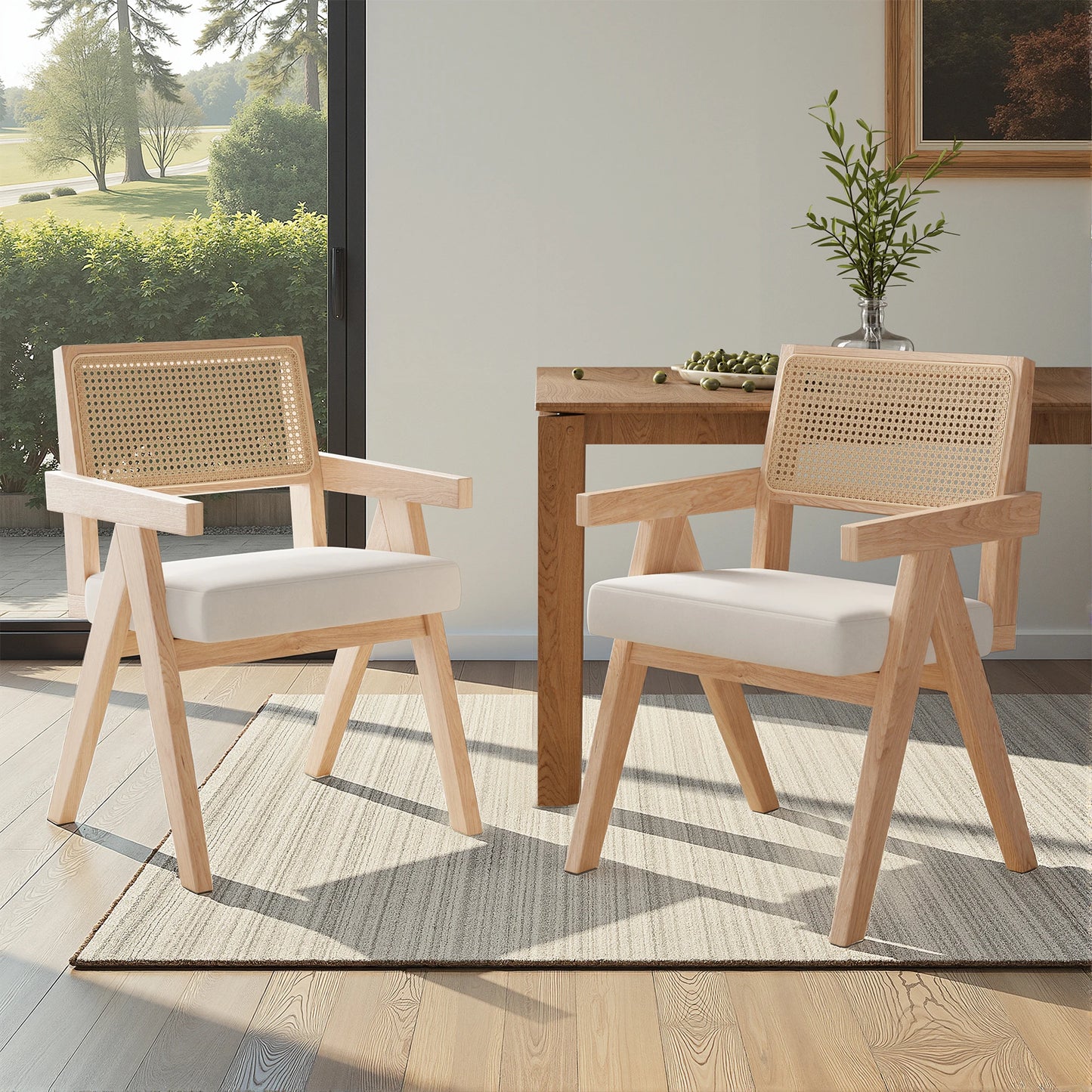 FARINI Mid Century Rattan Dining Chairs With Ash Wood Frame