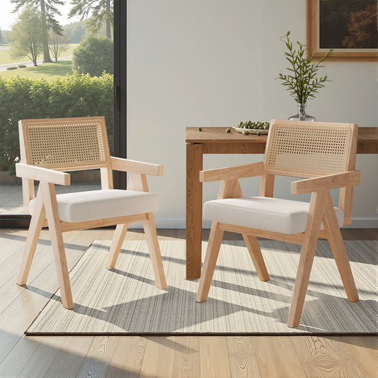 FARINI Mid Century Rattan Dining Chairs With Ash Wood Frame